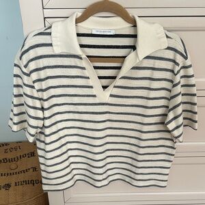 Like new Cotton Brothers Navy and White Striped Polo Top